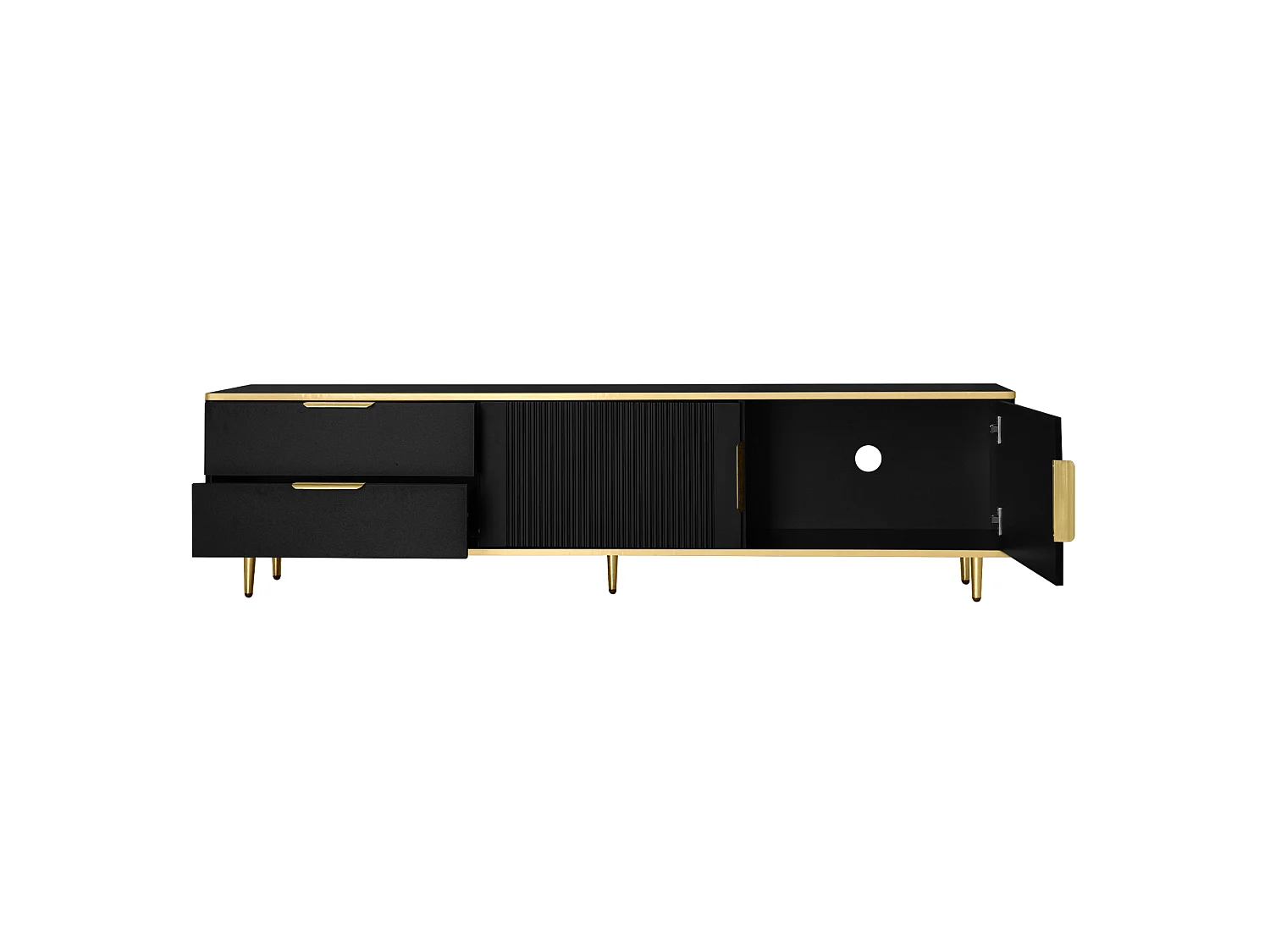 Tv-meubel 175x40x45 cm van spaanplaat, zwart met goud, met lades en opbergruimte