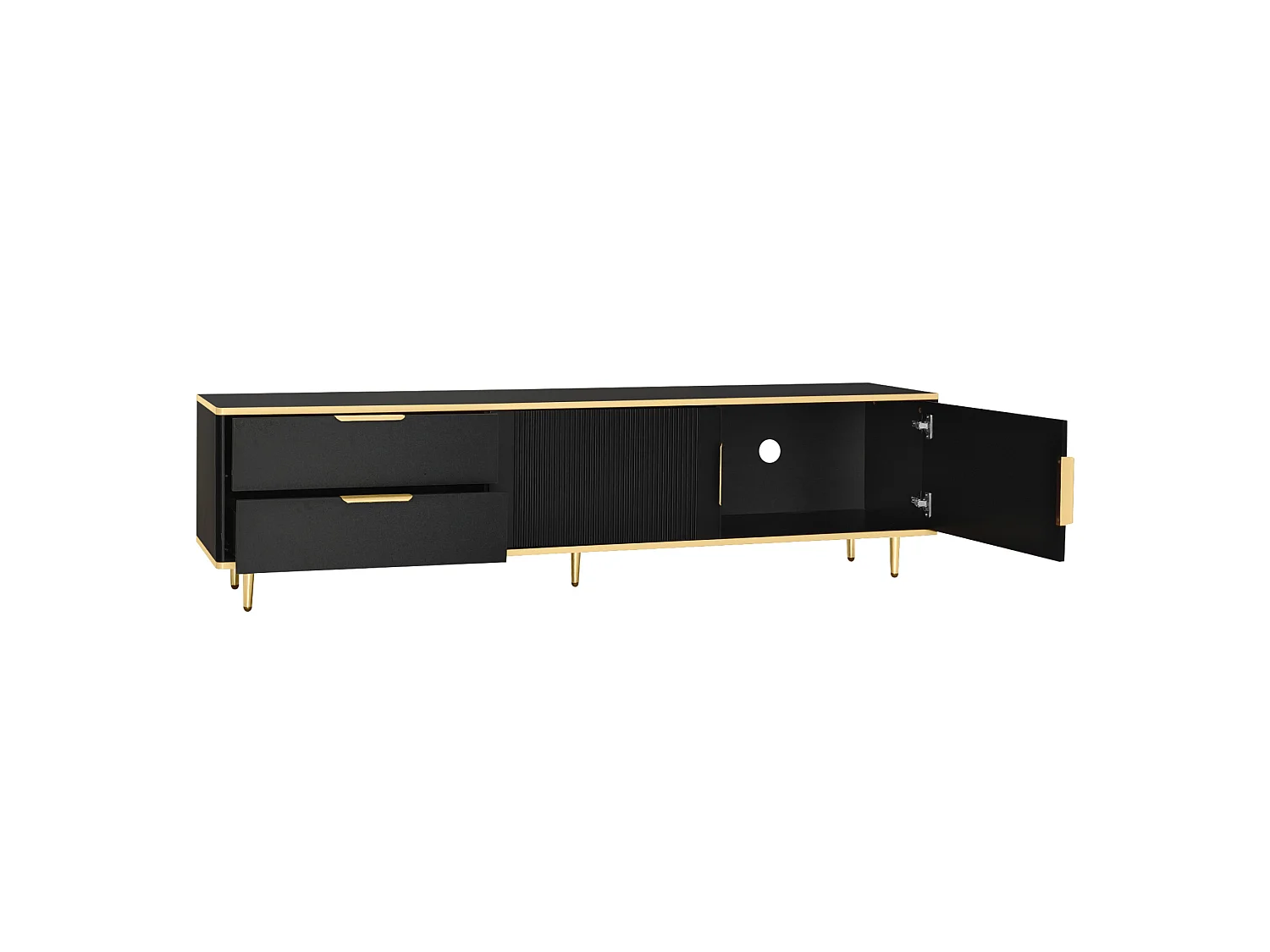Tv-meubel 175x40x45 cm van spaanplaat, zwart met goud, met lades en opbergruimte