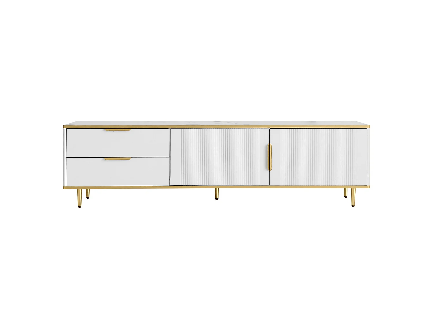 Tv-meubel 175x40x45 cm van spaanplaat, wit met goudkleurige details, met 2 lades