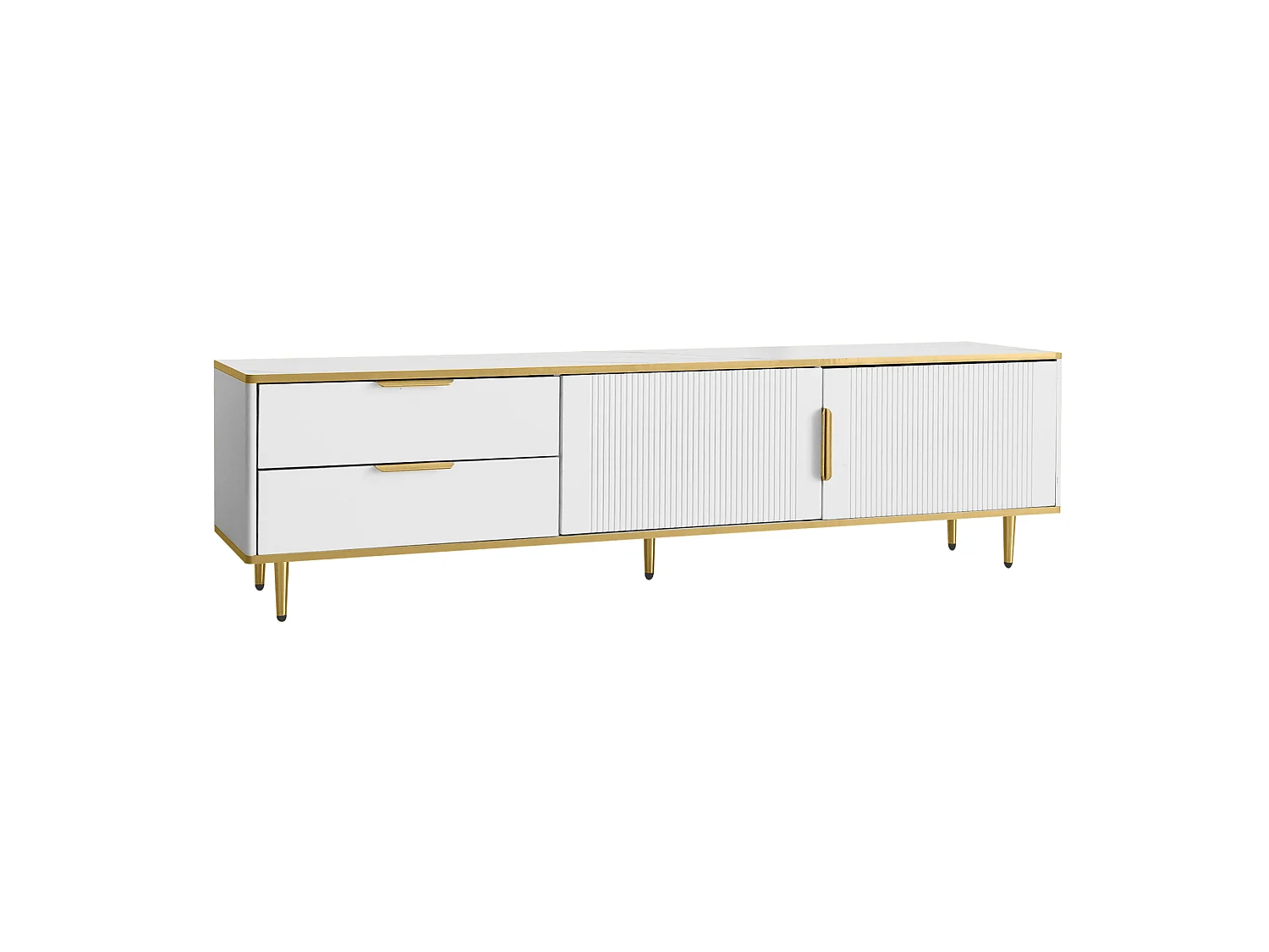 Tv-meubel 175x40x45 cm van spaanplaat, wit met goudkleurige details, met 2 lades