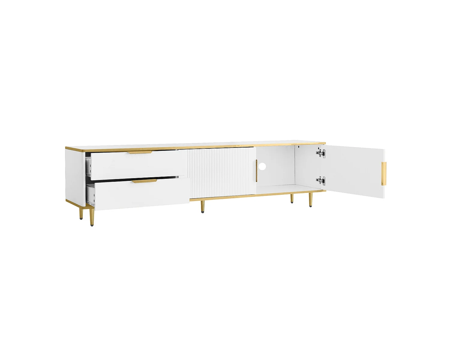 Tv-meubel 175x40x45 cm van spaanplaat, wit met goudkleurige details, met 2 lades