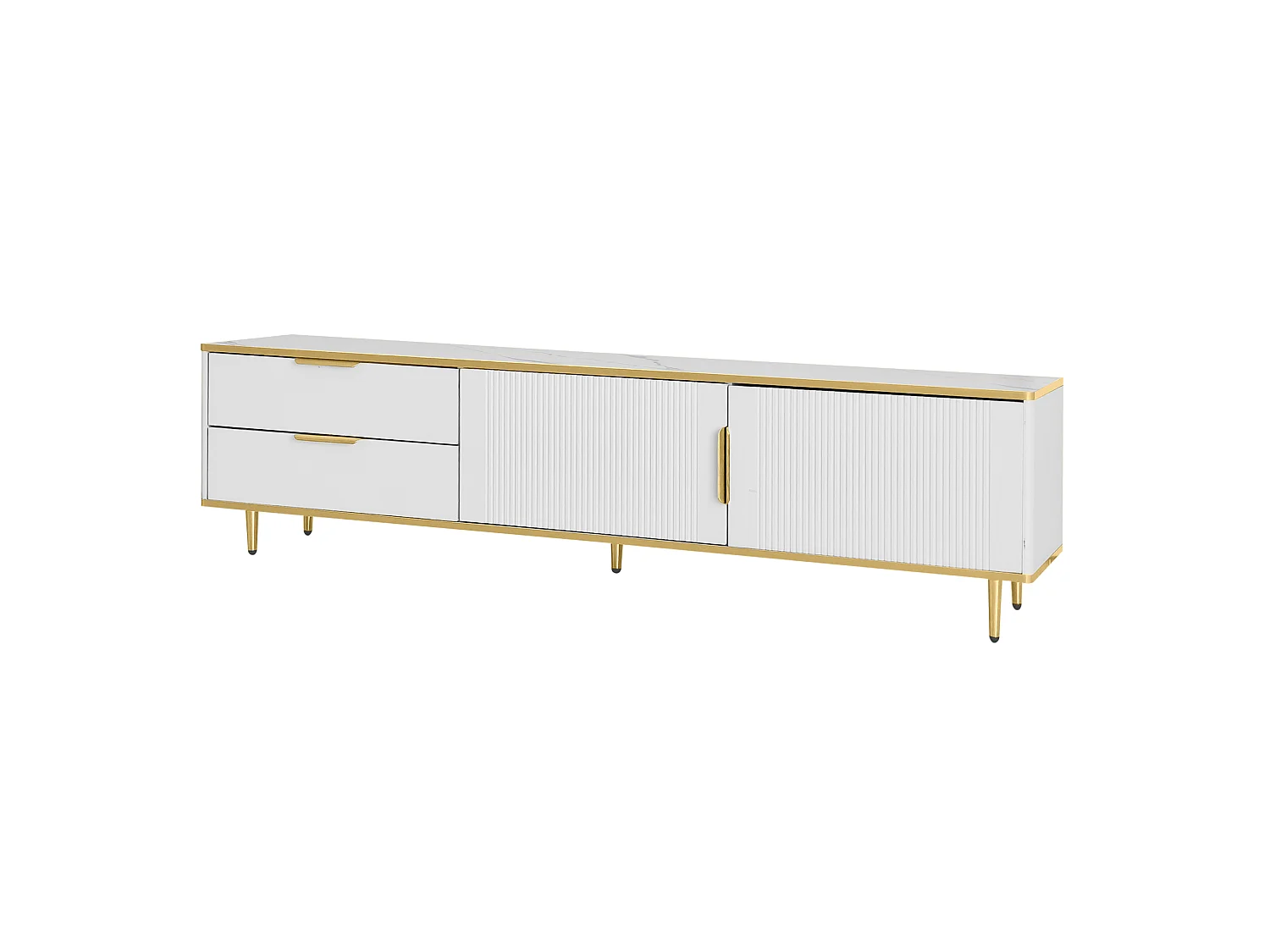 Tv-meubel 175x40x45 cm van spaanplaat, wit met goudkleurige details, met 2 lades