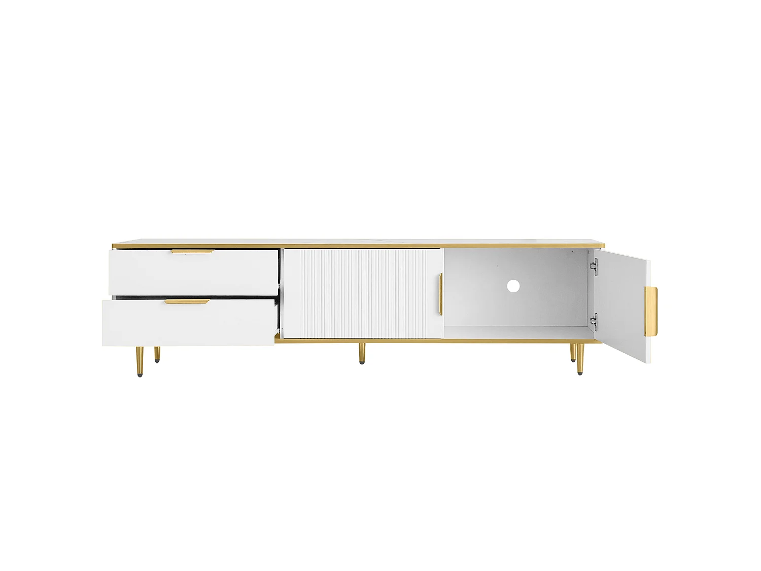 Tv-meubel 175x40x45 cm van spaanplaat, wit met goudkleurige details, met 2 lades