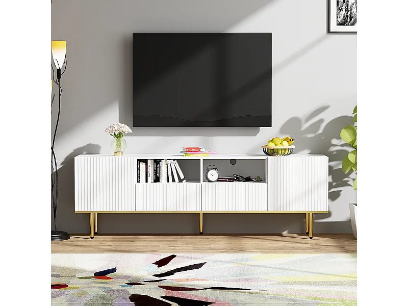 Meuble TV moderne, meuble TV avec pieds dorés et bord doré