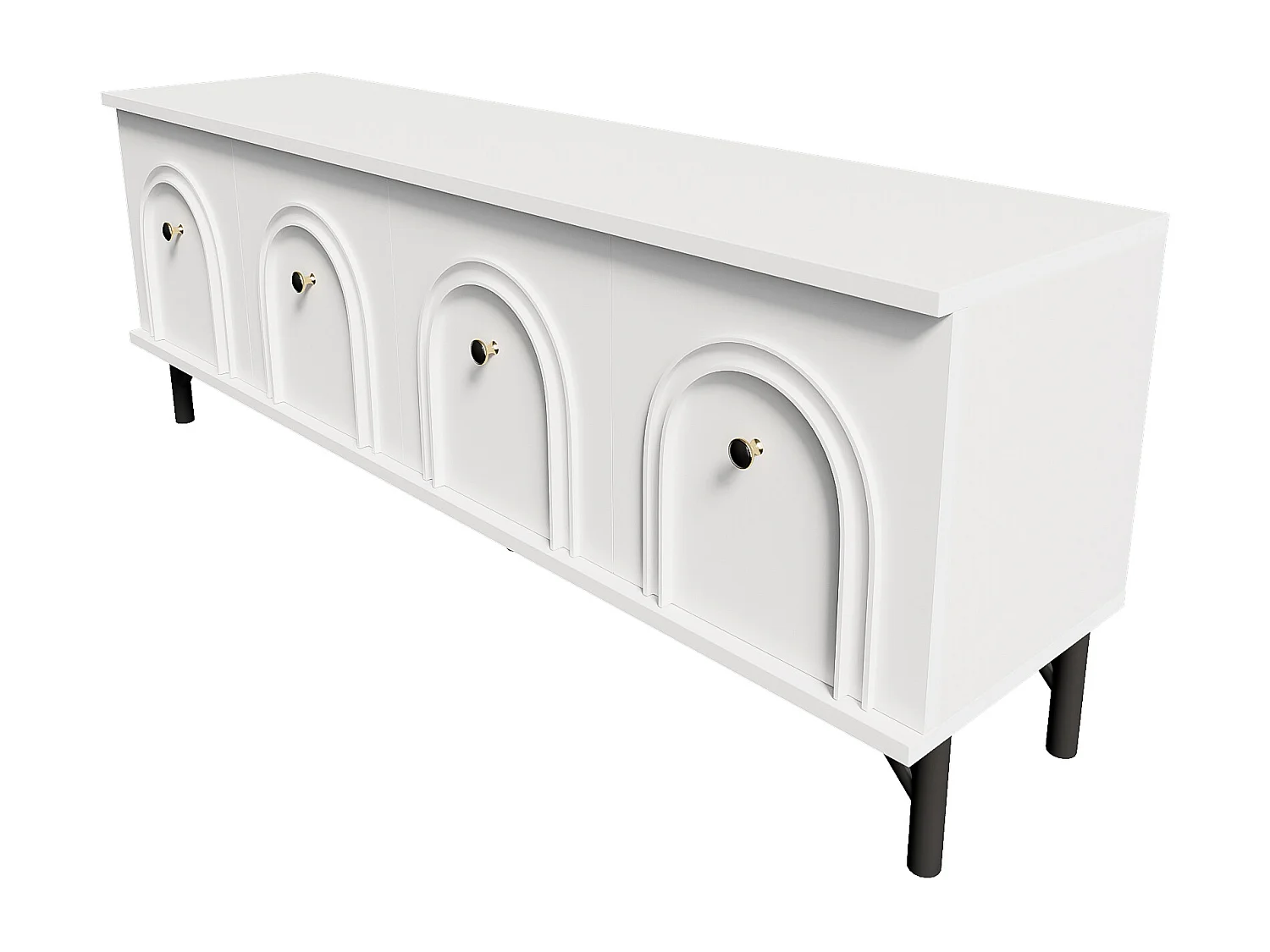 Meuble TV 4 portes moderne – Blanc, 160 cm – Design élégant, charnières Soft-Close – Parfait pour le salon et la zone de divertissement.