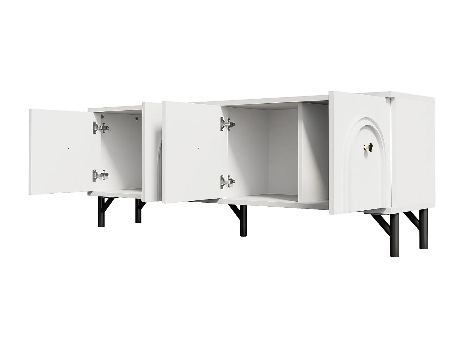 Meuble TV 4 portes moderne – Blanc, 160 cm – Design élégant, charnières Soft-Close – Parfait pour le salon et la zone de divertissement.