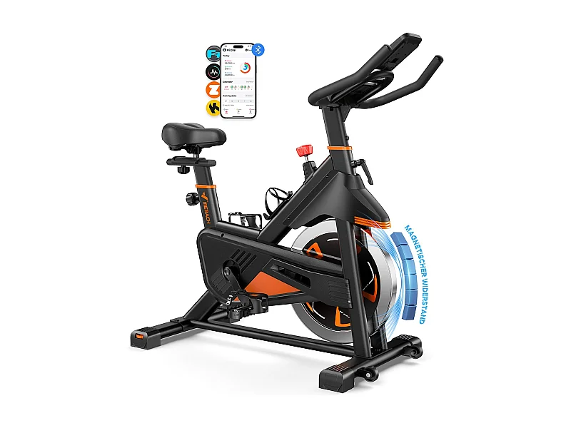 Cyclette Magnetica MERACH, 16 Livelli di Resistenza, LCD, Bluetooth, Volano 6 kg, Sedile Regolabile, Cardio e Allenamento Gambe