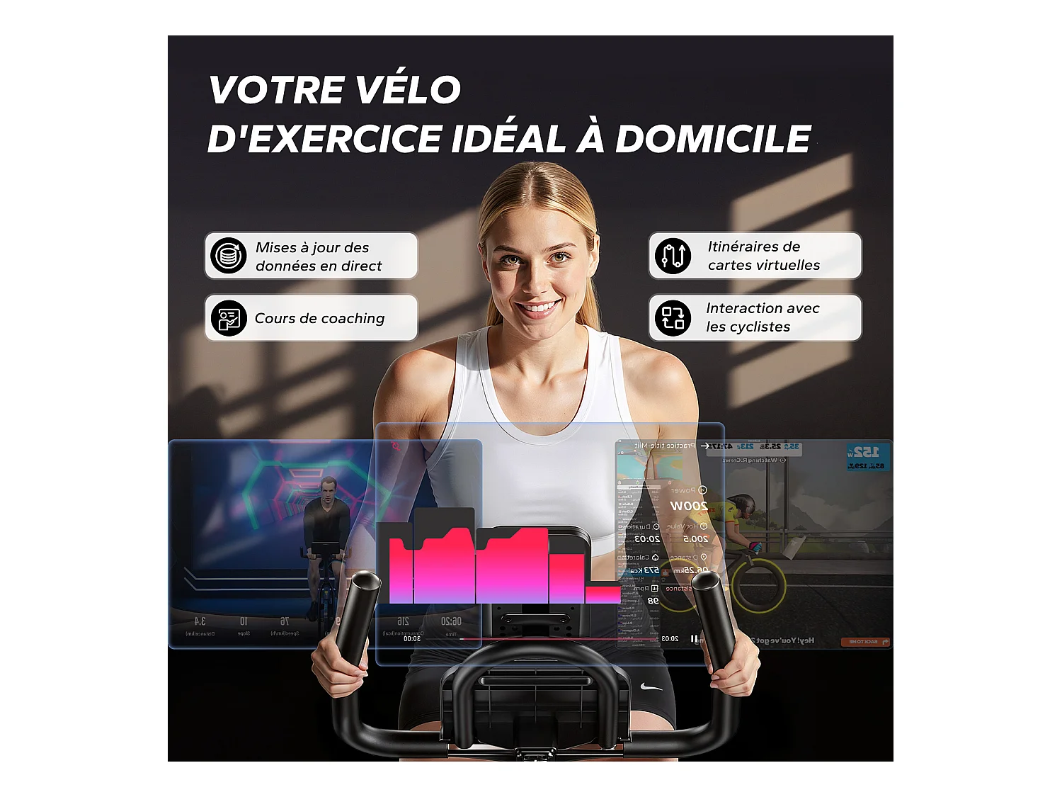 Leises Magnetischer Heimtrainer, Fitnessbike für Zuhause mit LCD, Tablet-Halter, 0–100 % Widerstand, kompatibel Kinomap/Zwift, verstellbar, bis 180 kg