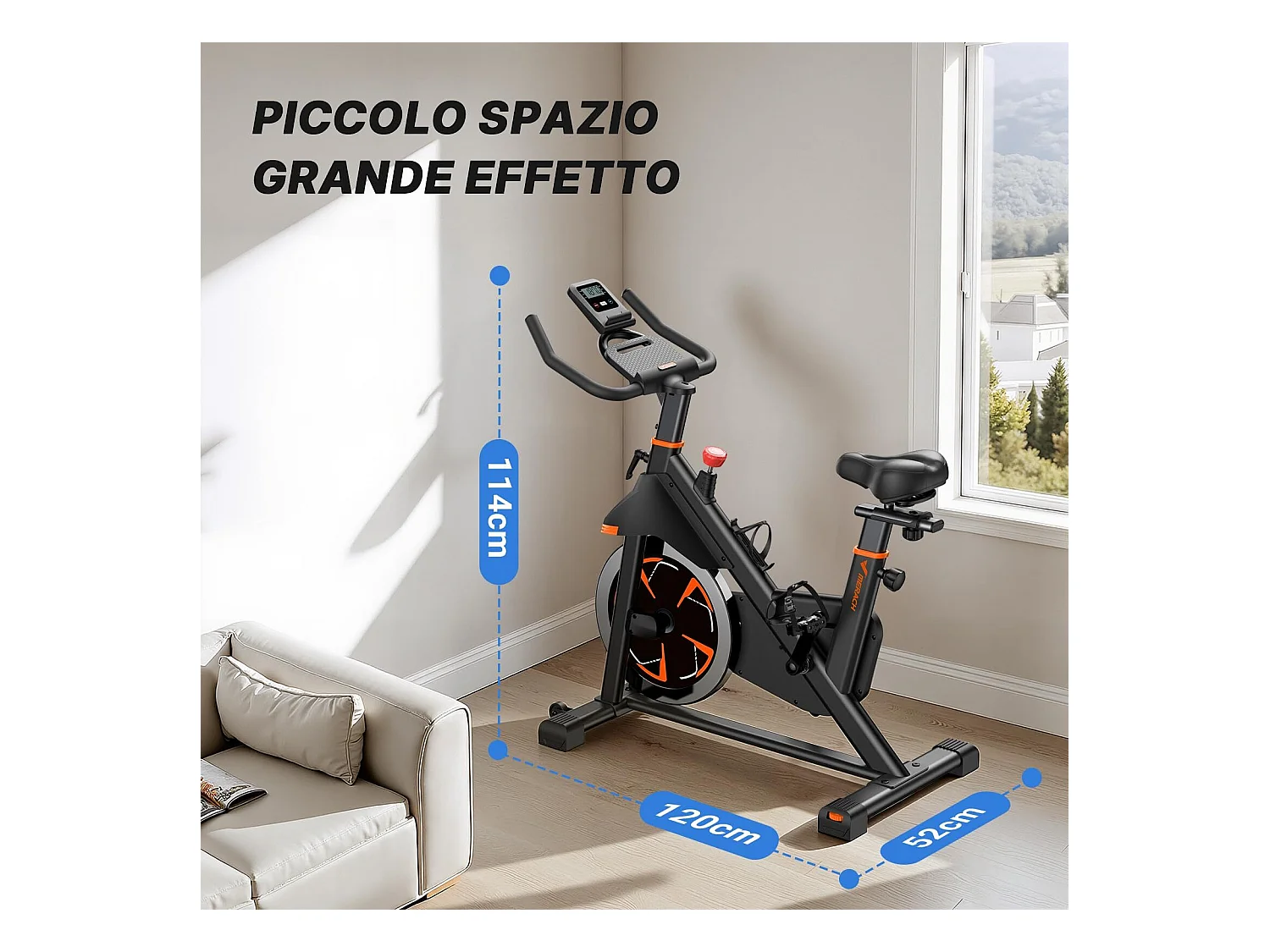 Leises Magnetischer Heimtrainer, Fitnessbike für Zuhause mit LCD, Tablet-Halter, 0–100 % Widerstand, kompatibel Kinomap/Zwift, verstellbar, bis 180 kg