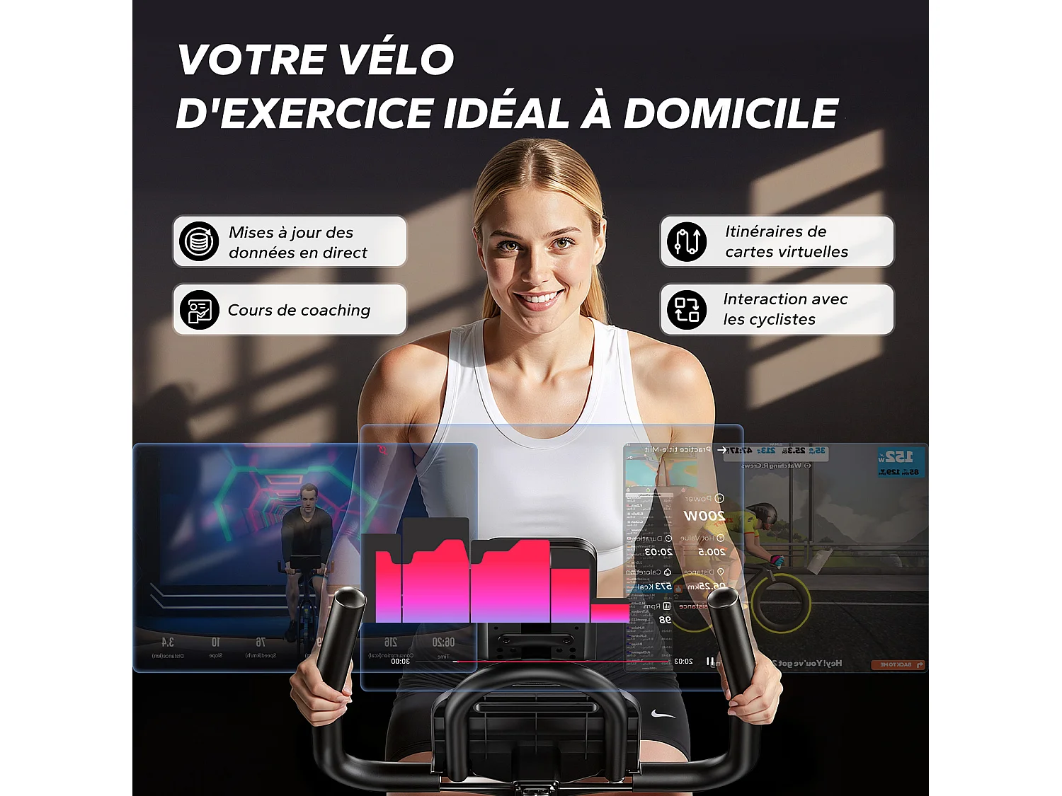 Leises Magnetischer Heimtrainer, Fitnessbike für Zuhause mit LCD, Tablet-Halter, 0–100 % Widerstand, kompatibel Kinomap/Zwift, verstellbar, bis 180 kg