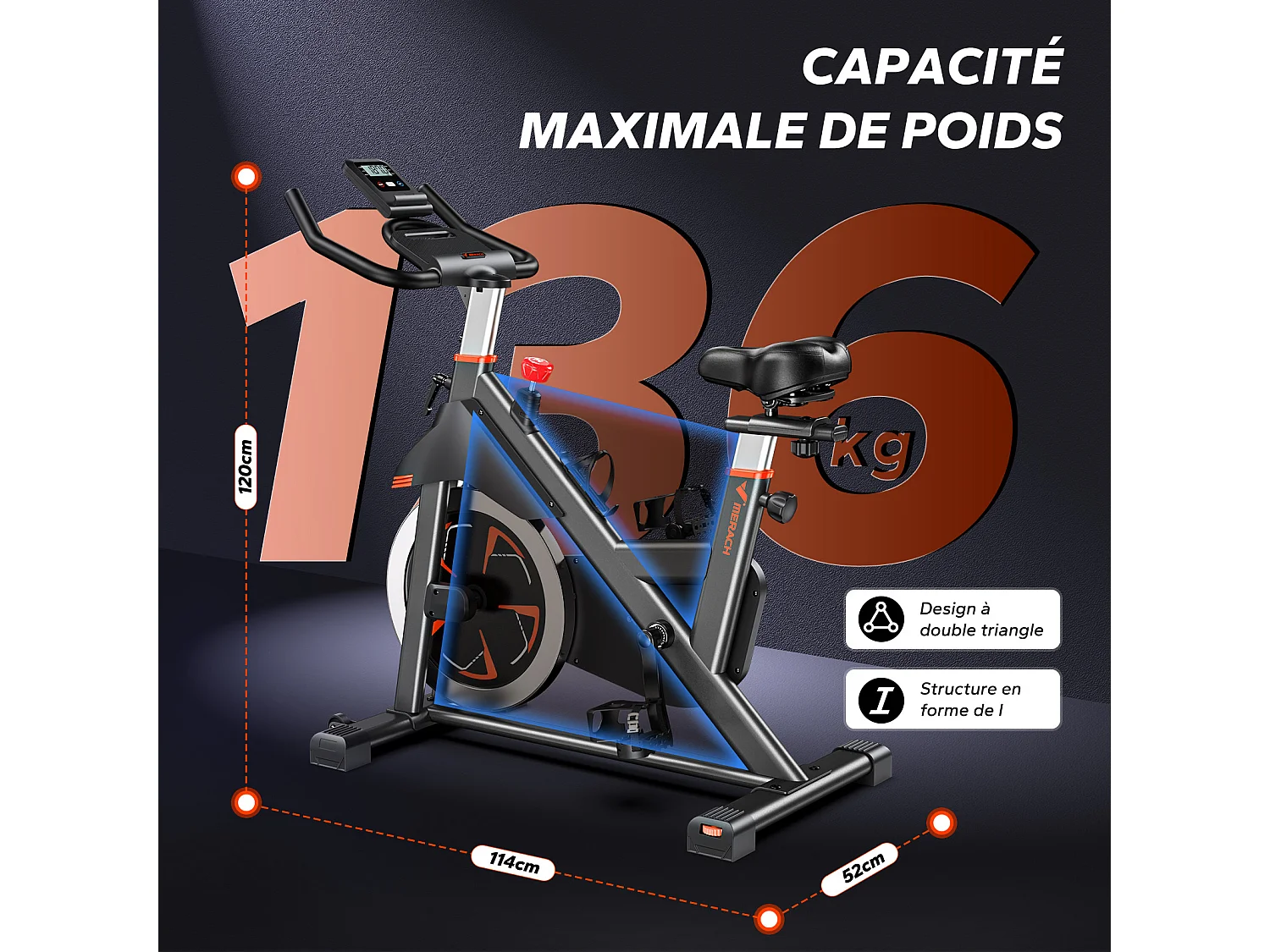 Leises Magnetischer Heimtrainer, Fitnessbike für Zuhause mit LCD, Tablet-Halter, 0–100 % Widerstand, kompatibel Kinomap/Zwift, verstellbar, bis 180 kg