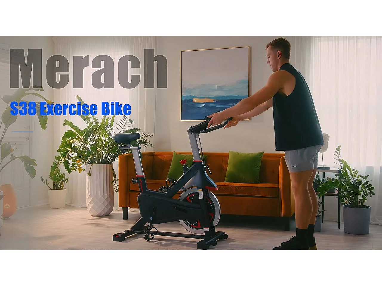 Bicicleta de Interior Magnética MERACH, 16 Niveles de Resistencia, Volante 6kg, LCD, Bluetooth, Asiento Ajustable, Cardio Piernas y Glúteos