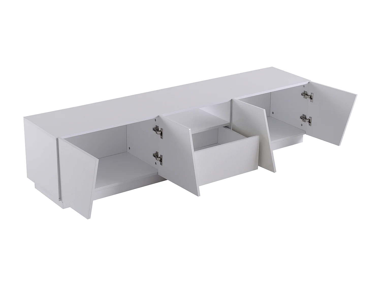 Meuble TV moderne 170 cm style patchwork diagonal. Design élégant et fonctionnel pour salon, rangement médias, télécommandes et accessoires sans encombre