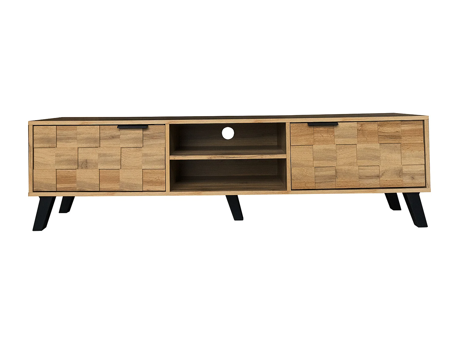 Meuble TV moderne avec 2 portes et 2 compartiments ouverts – 160,5 x 35,5 x 45 cm. Design élégant et fonctionnel pour le salon.