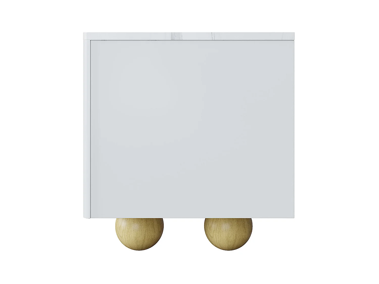 Meuble TV blanc 180 cm, 4 portes, design élégant, finition effet marbre, pieds en bois sphériques