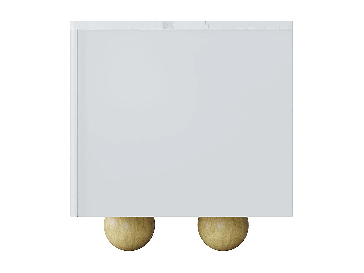 Meuble TV blanc 180 cm, 4 portes, design élégant, finition effet marbre, pieds en bois sphériques