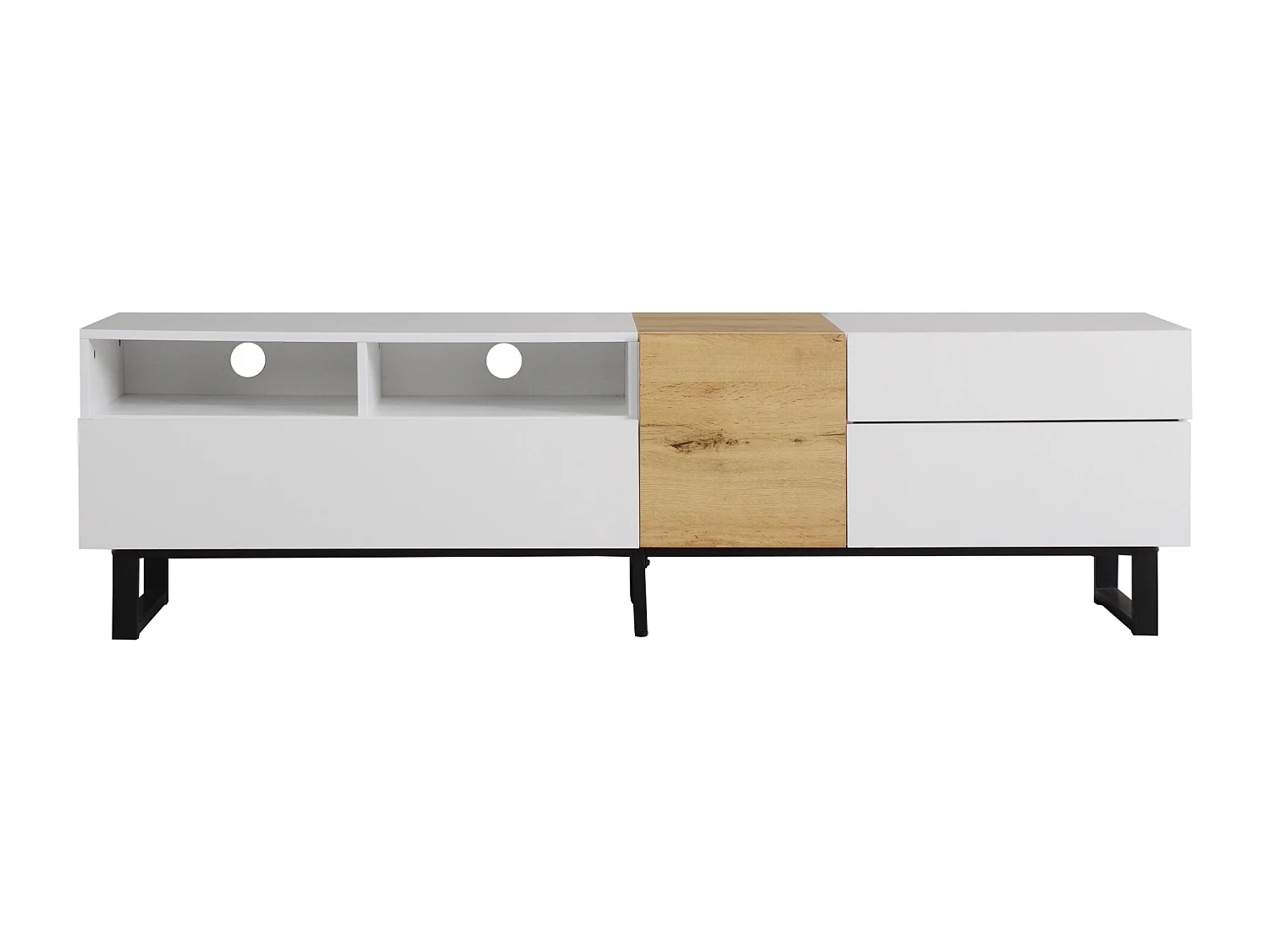 Meuble TV moderne, aspect blanc et bois, 180 x 50 x 38 cm, design minimaliste – Idéal pour un salon épuré et fonctionnel