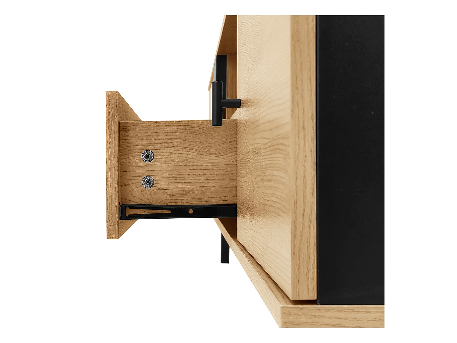 Meuble TV 170 cm, Bois et Noir, Lowboard avec Tiroirs, Rangement Polyvalent, Élégance Stylée et Design Unique