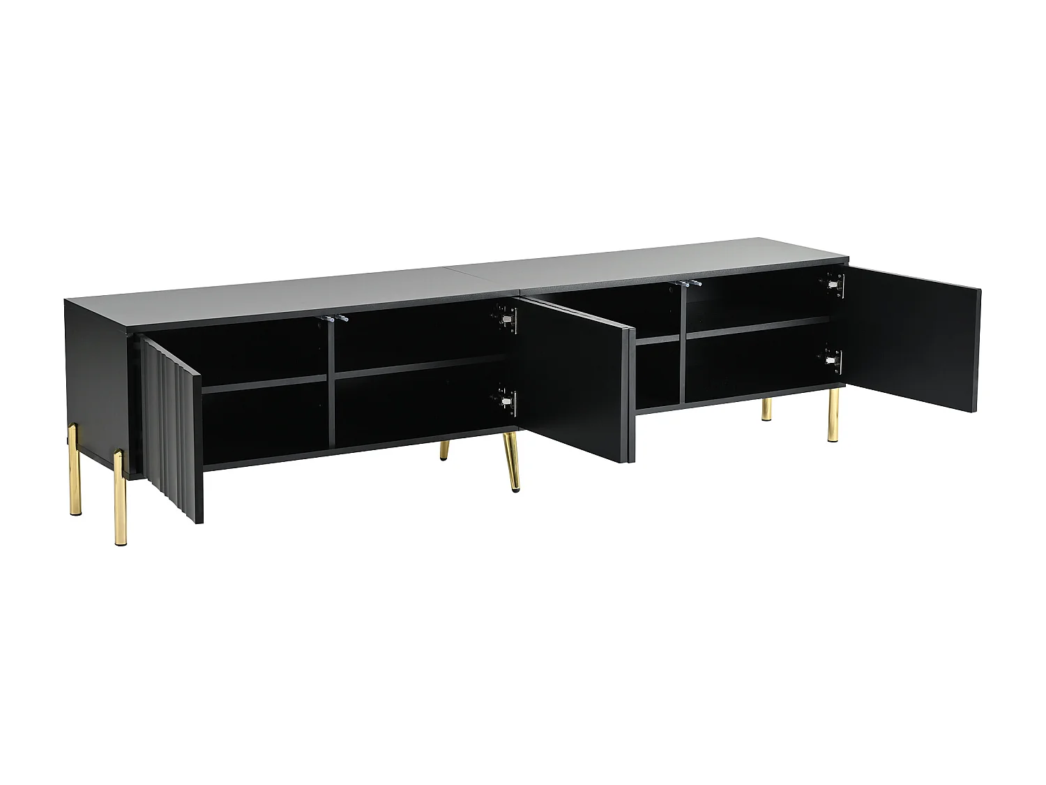 Meuble TV noir, 190 cm (L) x 38 cm (l) x 48 cm (H), pieds de table dorés