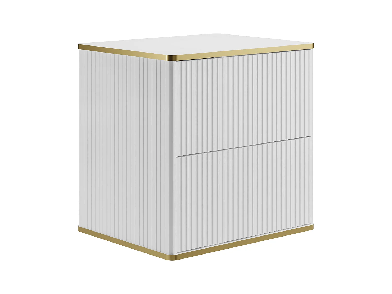 Meuble de salle de bain suspendu strié liseré doré avec vasque à poser carrée - Blanc - L60 cm - KELIZA