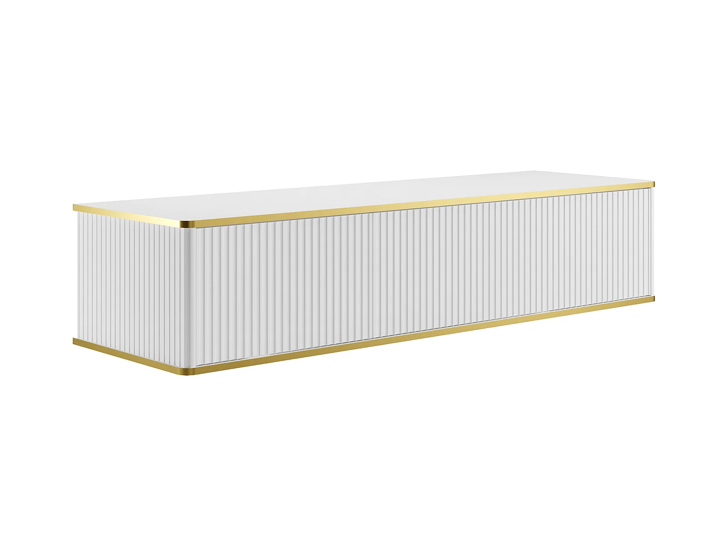 Meuble de salle de bain suspendu strié liseré doré 2 tiroirs avec double vasque à poser carrée - Blanc - 150 cm - KELIZA