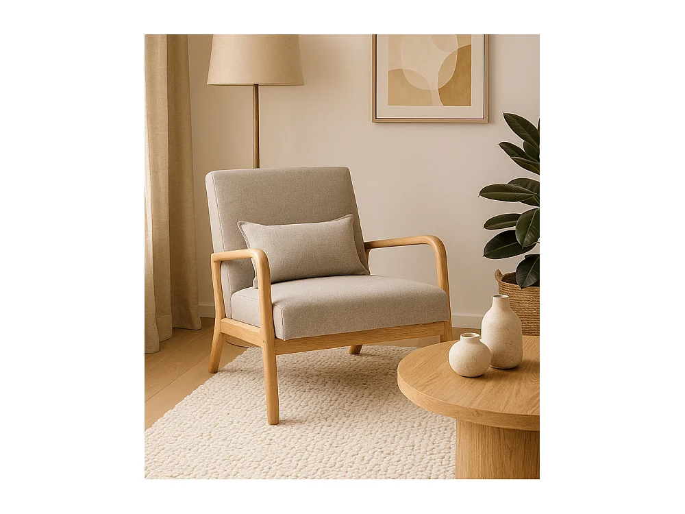 Butaca de 78x65x75 cm con estructura de madera y tela con cojín lumbar en gris Nicole