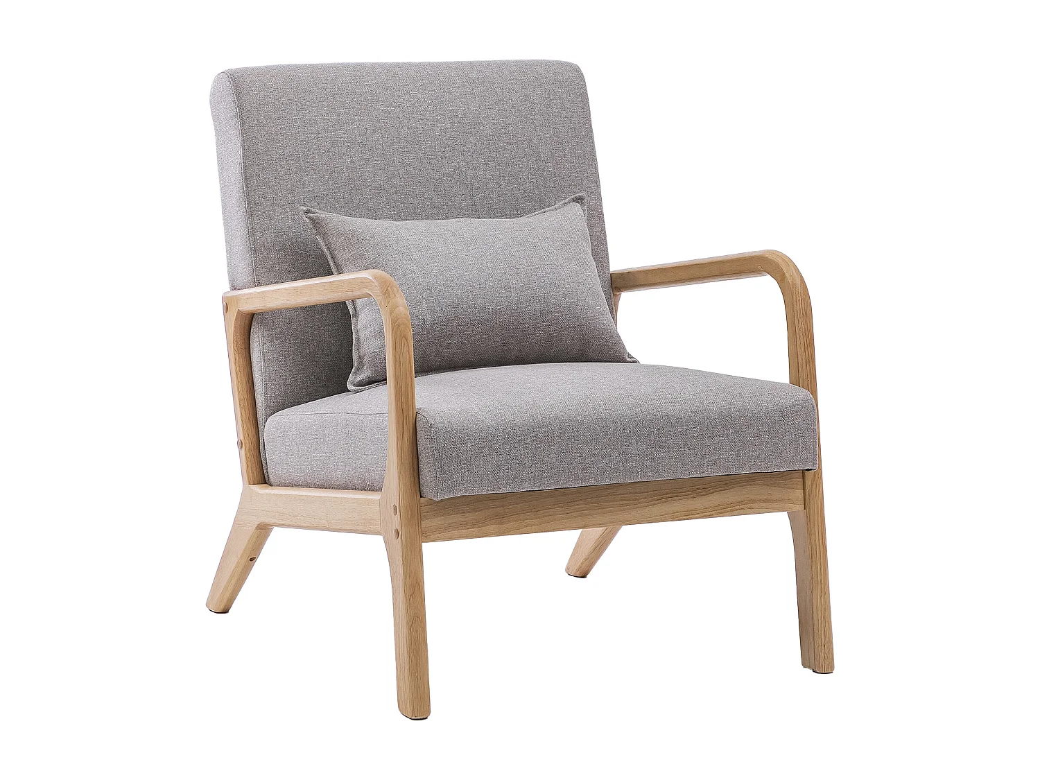 Butaca de 78x65x75 cm con estructura de madera y tela con cojín lumbar en gris Nicole