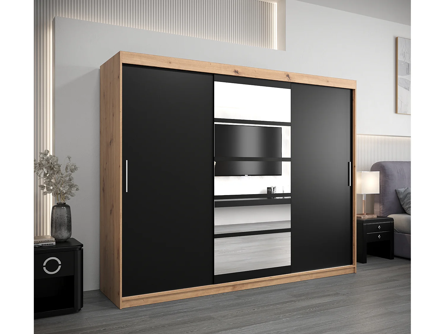 Roma 1 kledingkast met schuifdeuren 200/250/62 3 deuren (artisan/zwart)