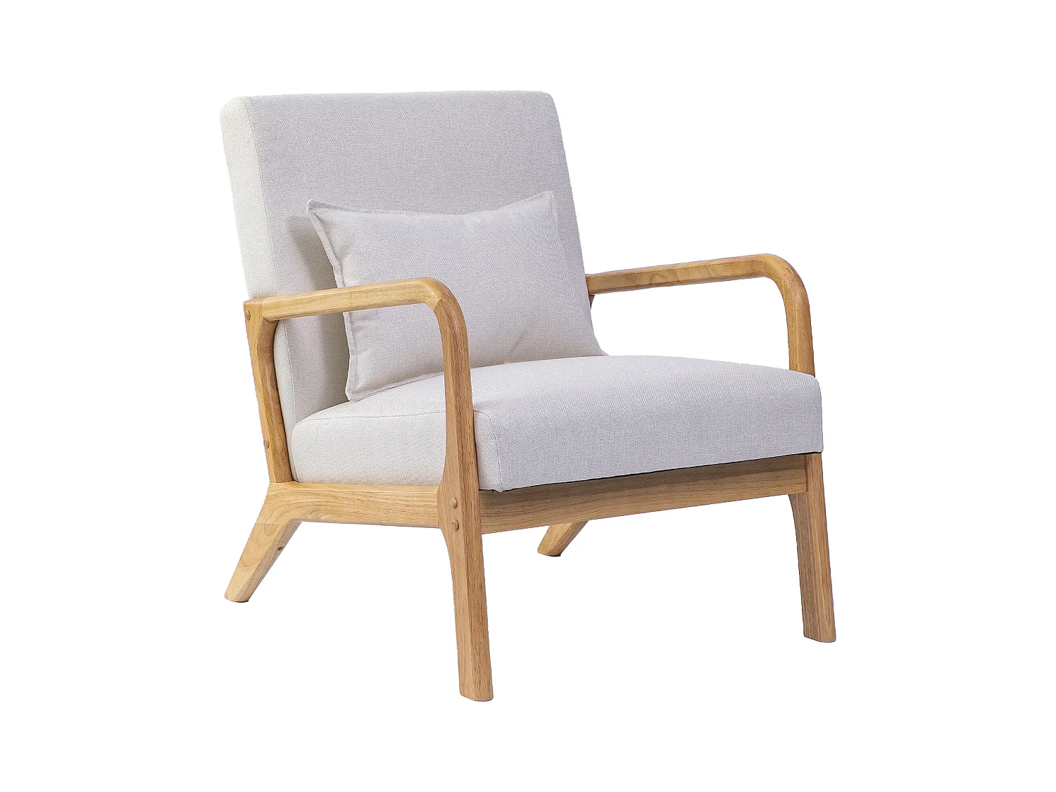 Butaca de 78x65x75 cm con estructura de madera y tela con cojín lumbar en crudo Nicole