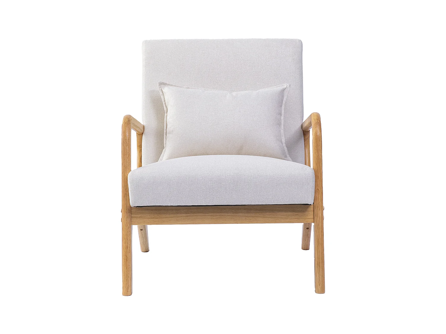 Butaca de 78x65x75 cm con estructura de madera y tela con cojín lumbar en crudo Nicole