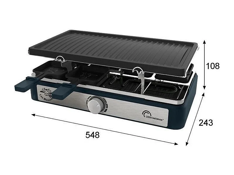 Appareil a raclette rectangulaire - LITTLE BALANCE - Maxi Grill & Cheese - 1400 W - 8 personnes - Meuuh / design poivre