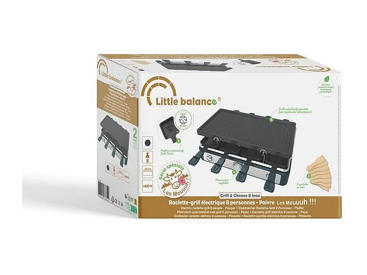 Appareil a raclette rectangulaire - LITTLE BALANCE - Maxi Grill & Cheese - 1400 W - 8 personnes - Meuuh / design poivre