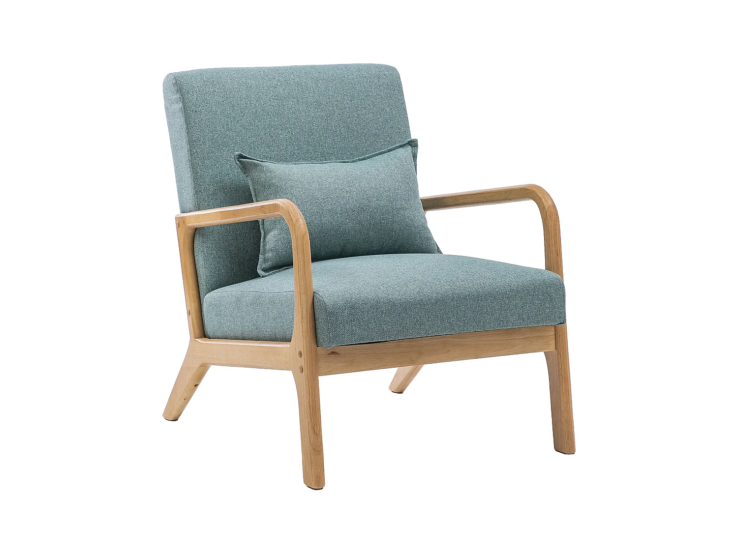 Butaca de 78x65x75 cm con estructura de madera y tela con cojín lumbar en verde Nicole