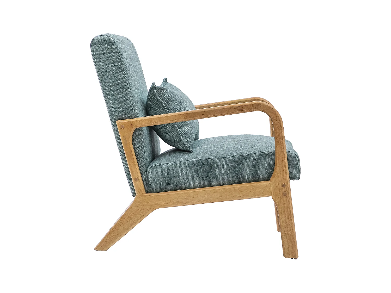 Butaca de 78x65x75 cm con estructura de madera y tela con cojín lumbar en verde Nicole