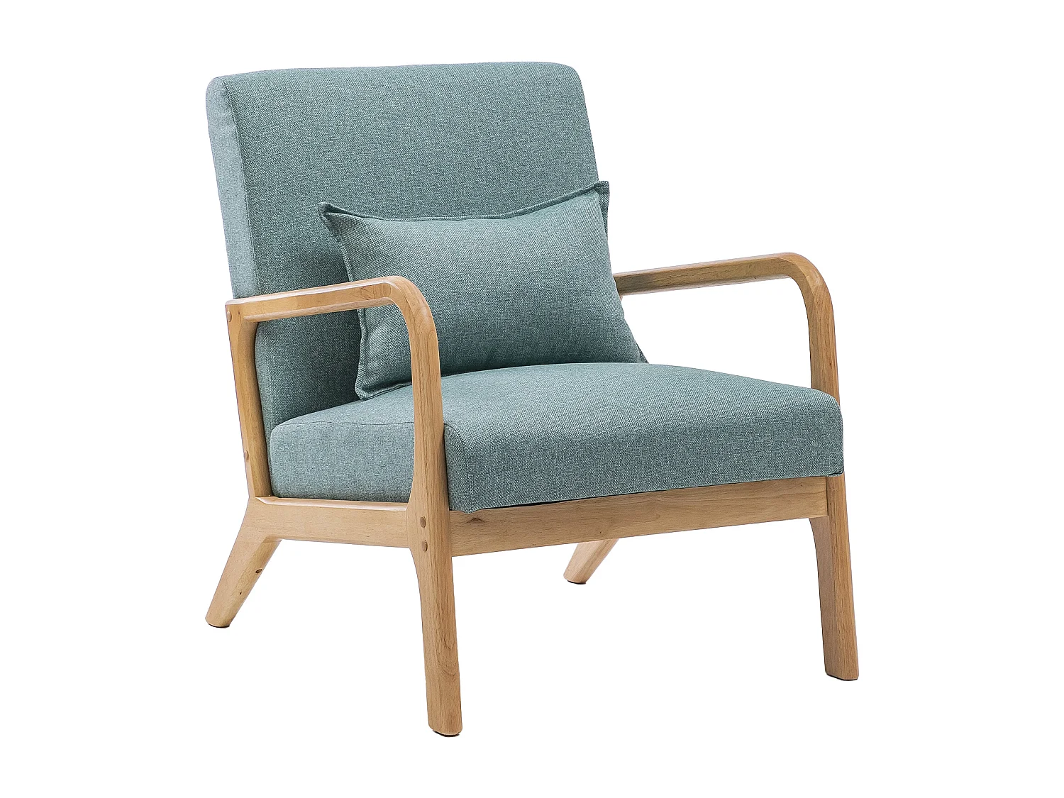 Butaca de 78x65x75 cm con estructura de madera y tela con cojín lumbar en verde Nicole