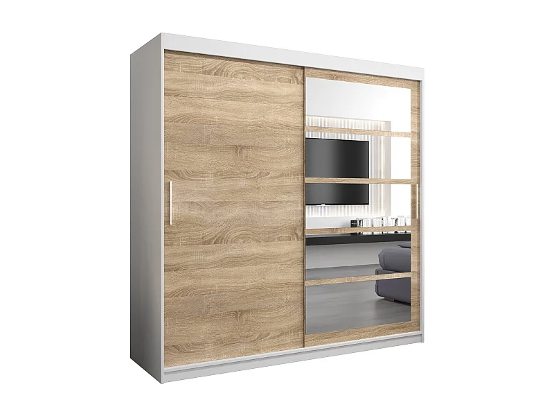 Armoire Roma 1 À Portes Coulissantes 200/200/62 2 portes (Blanc/Sonoma)