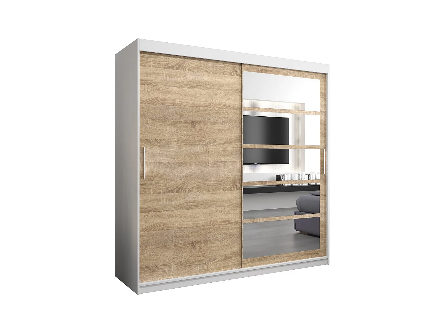 Armoire Roma 1 À Portes Coulissantes 200/200/62 2 portes (Blanc/Sonoma)