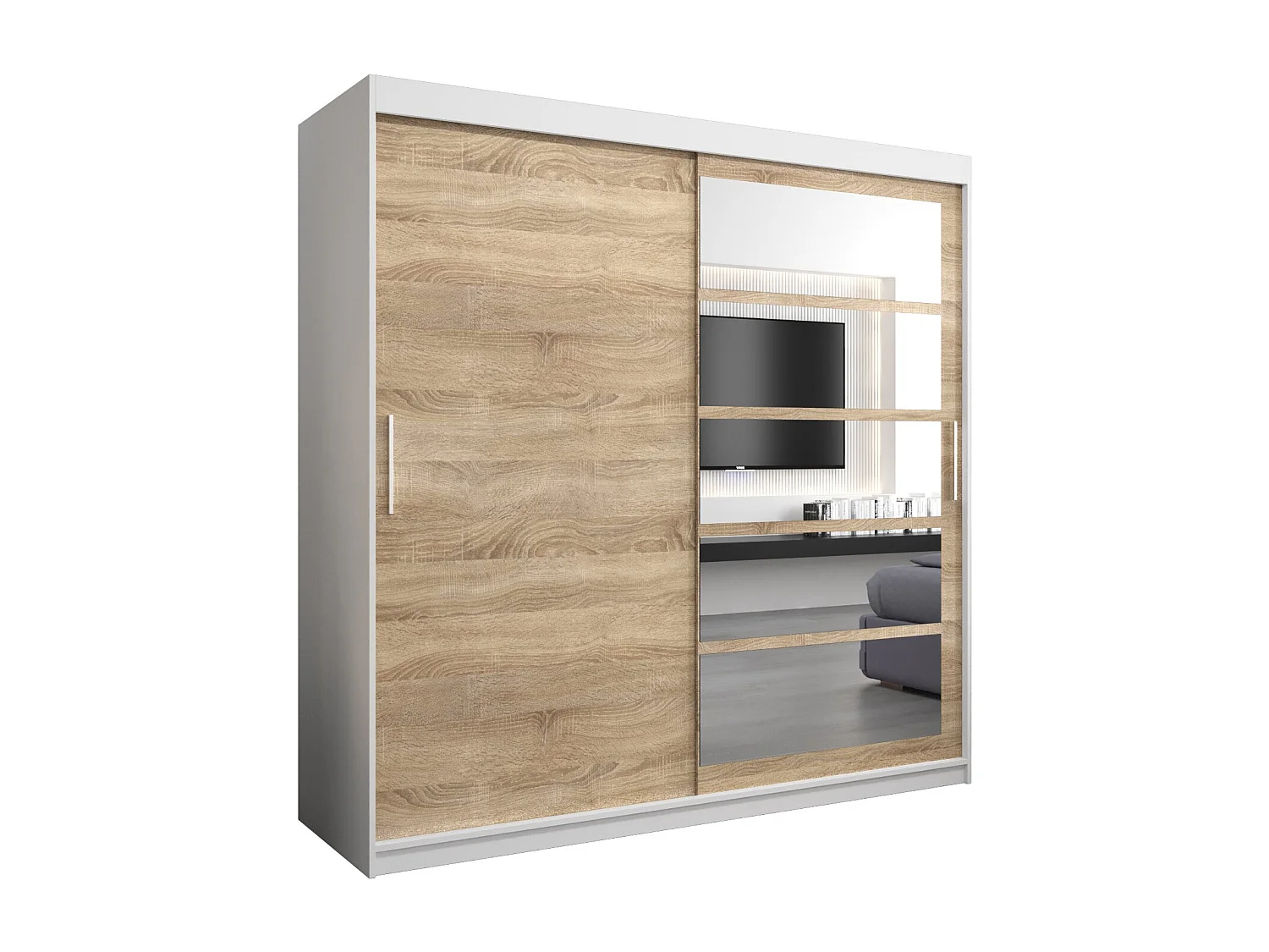 Armoire Roma 1 À Portes Coulissantes 200/200/62 2 portes (Blanc/Sonoma)