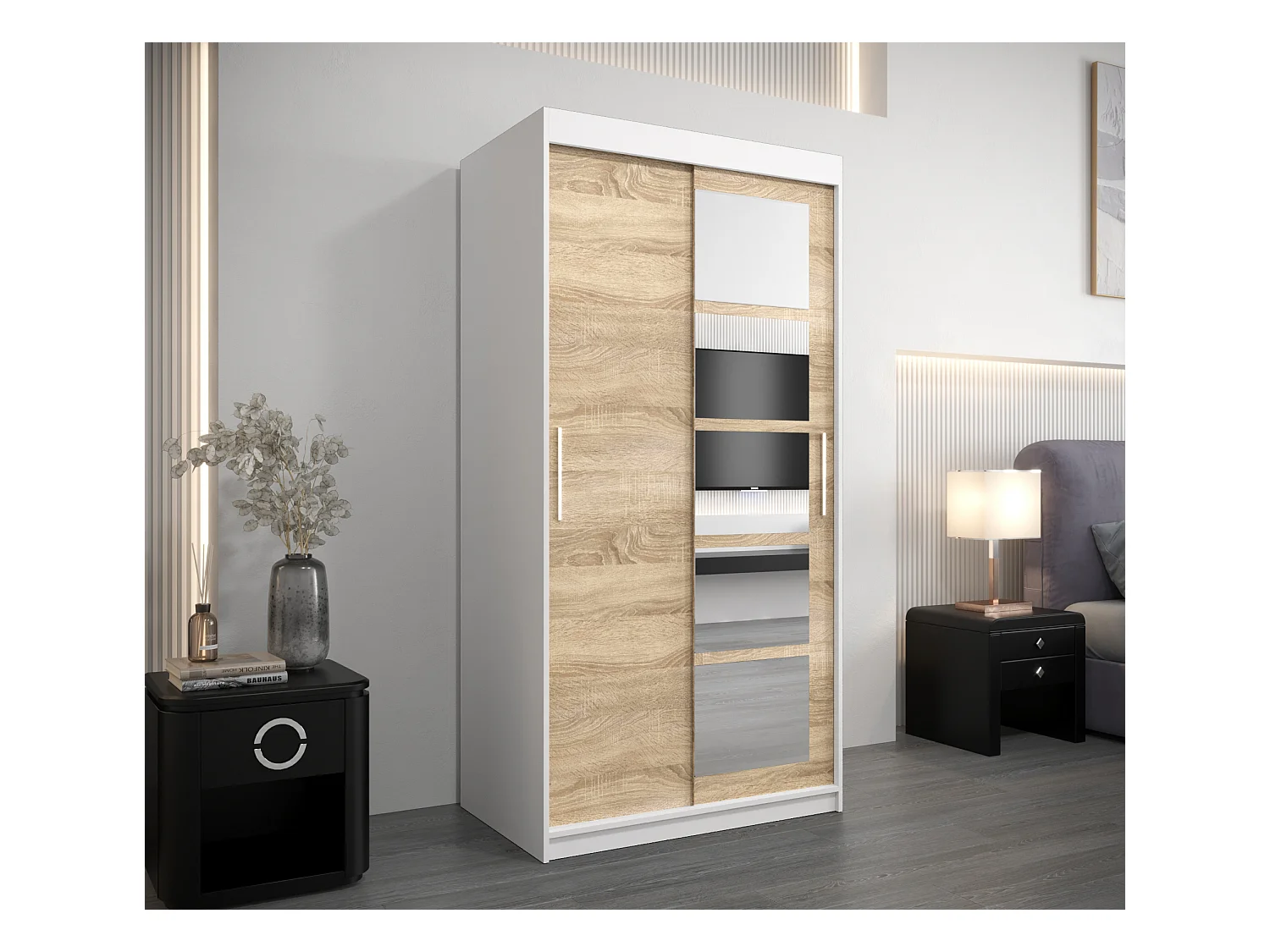 Armoire Roma 1 À Portes Coulissantes 200/100/62 2 portes (Blanc/Sonoma)