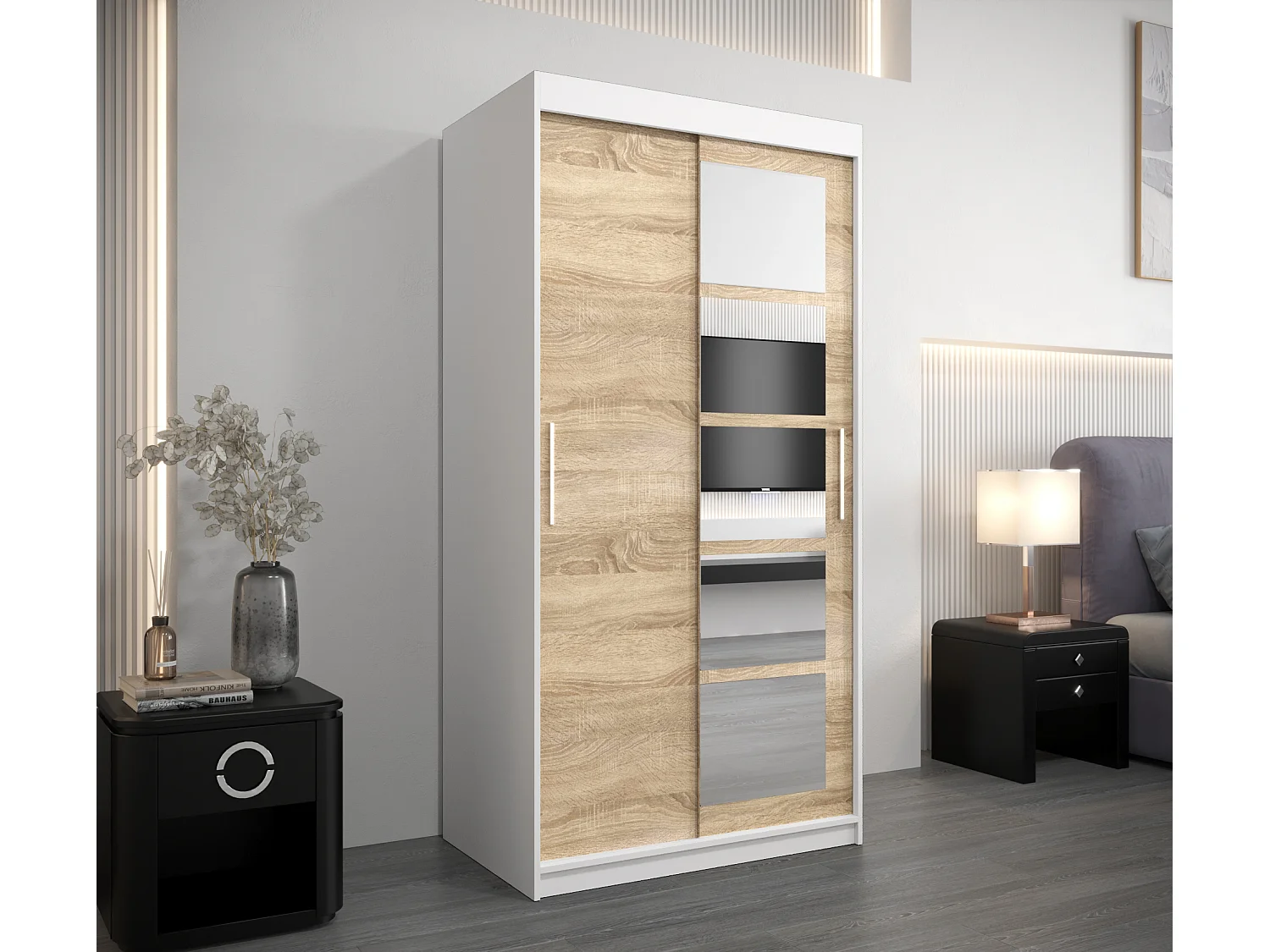 Armoire Roma 1 À Portes Coulissantes 200/100/62 2 portes (Blanc/Sonoma)