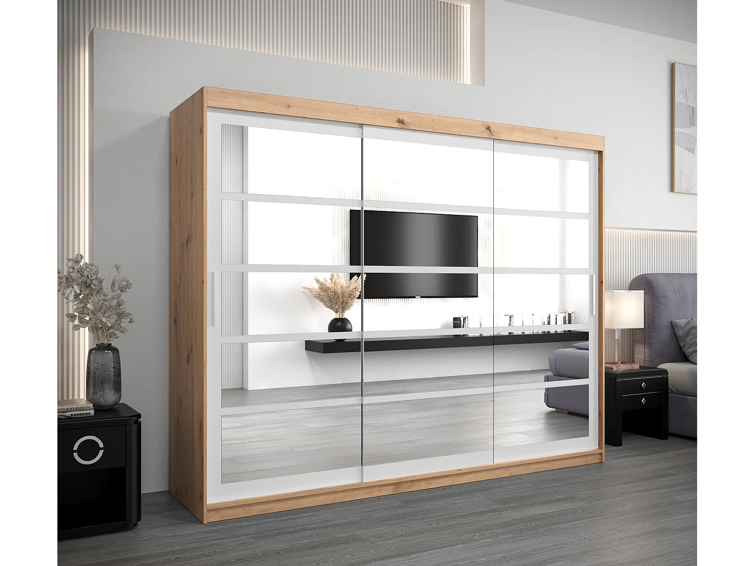 Schwebetürenschrank Roma 200/250/62 2-Türig (Artisan/Weiß)