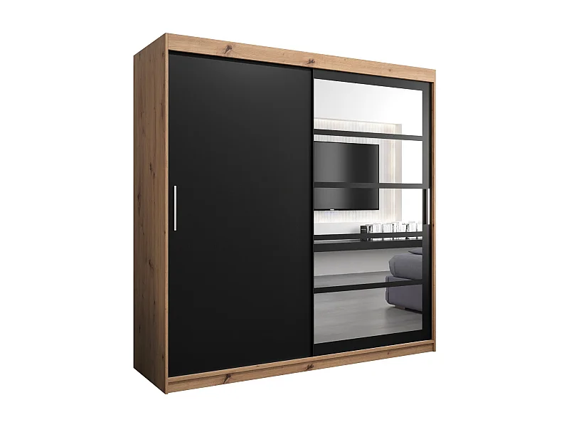 Schwebetürenschrank Roma 200/200/62 2-Türig (Artisan/Schwarz)