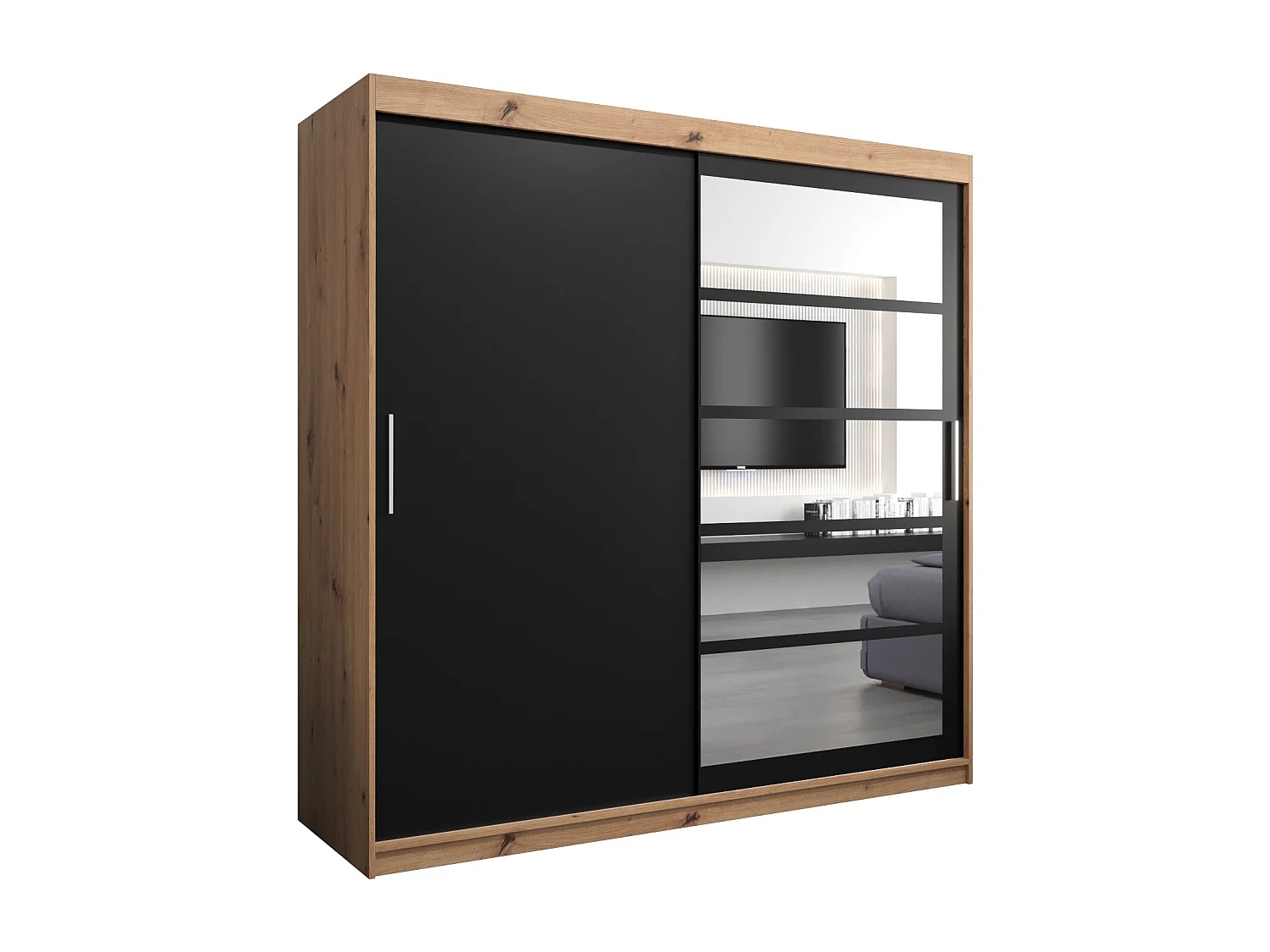 Schwebetürenschrank Roma 200/200/62 2-Türig (Artisan/Schwarz)