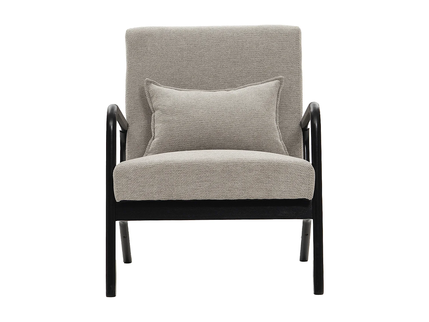 Butaca de 78x65x75 cm con estructura de madera y tela con cojín lumbar en gris taupe Nicole