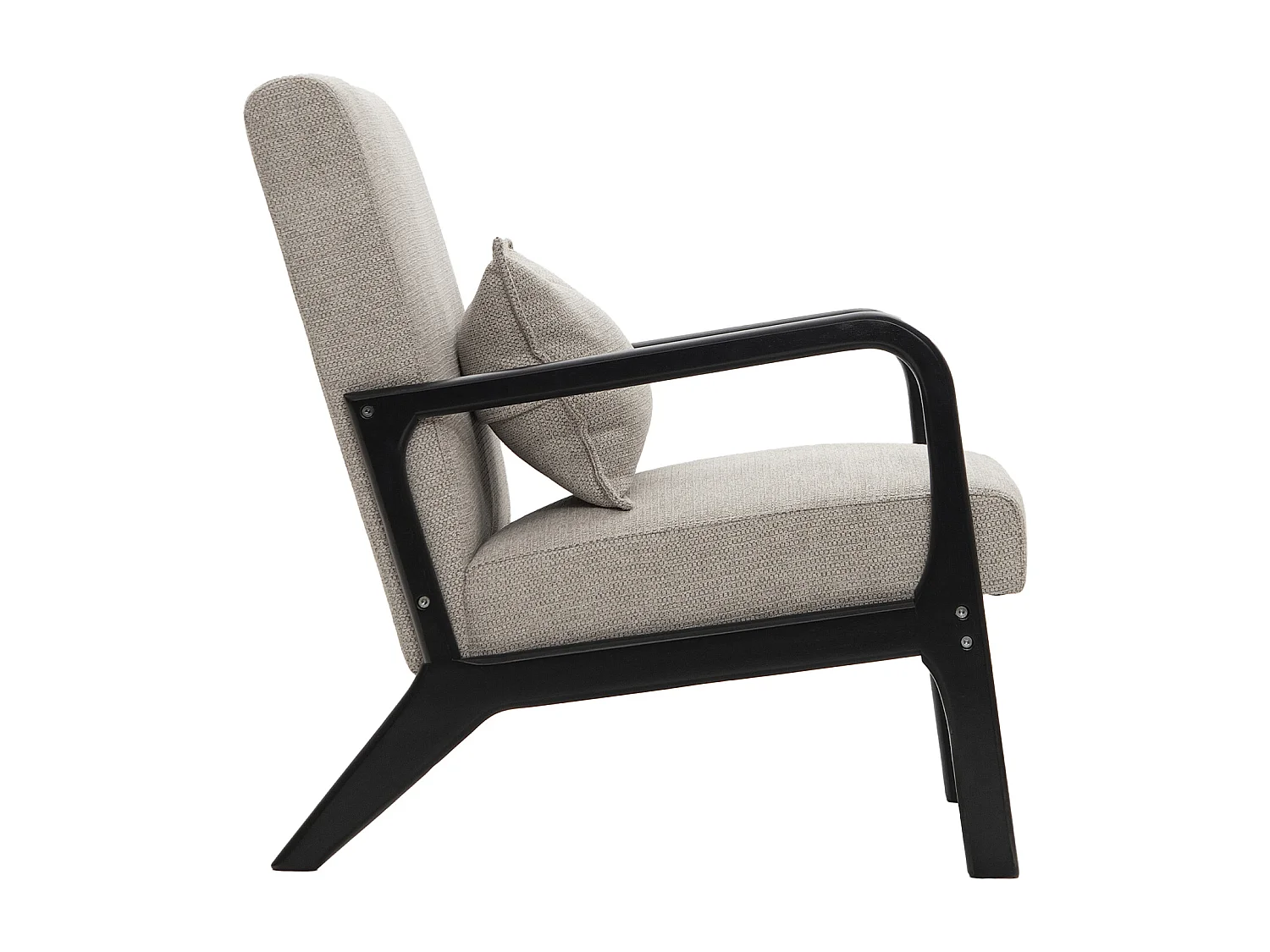 Butaca de 78x65x75 cm con estructura de madera y tela con cojín lumbar en gris taupe Nicole