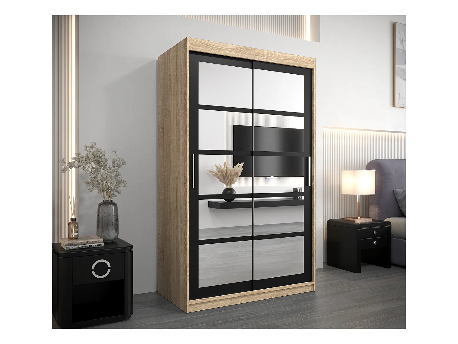 Armoire Roma 2 À Portes Coulissantes 200/120/62 2 portes (Sonoma/Noir)