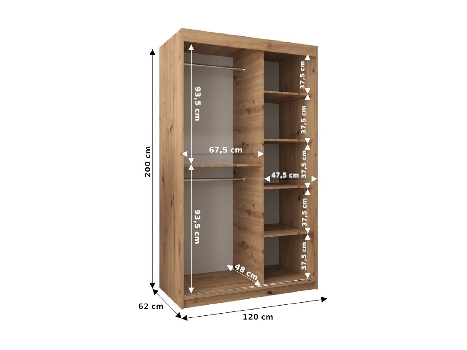 Schwebetürenschrank Roma 200/120/62 2-Türig (Sonoma/Schwarz)