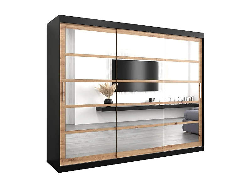 Armoire Roma 2 À Portes Coulissantes 200/250/62 3 Portes (Noir/Artisan)