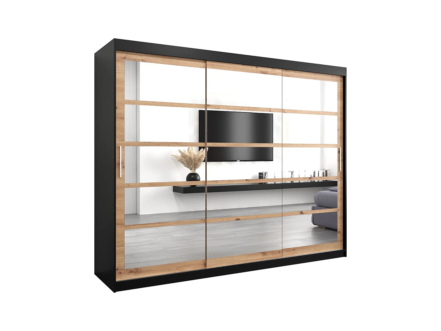 Armoire Roma 2 À Portes Coulissantes 200/250/62 3 Portes (Noir/Artisan)