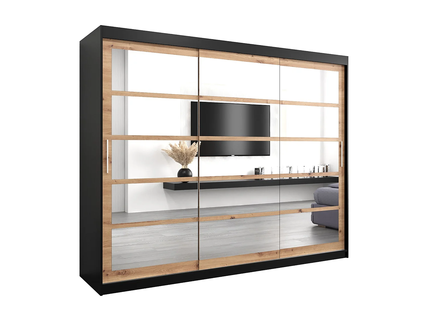 Roma 2 kledingkast met schuifdeuren 200/250/62 3 deuren (zwart/artisan)